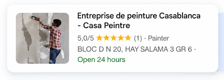 Profil Google Entreprise de peinture Casablanca — Casa Peintre, noté 5,0 sur 5.